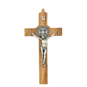 Saint Benedict Crucifix - light natural wood - large