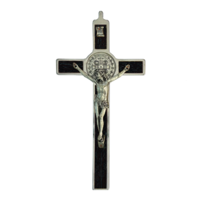 Saint Benedict Crucifix - metal with brown wood - large