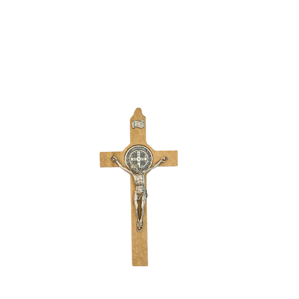 Saint Benedict Crucifix - light natural wood - medium-small