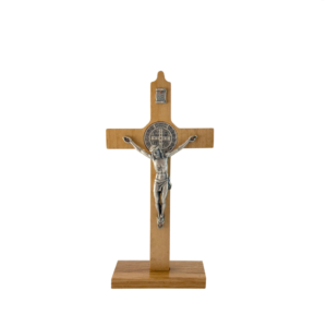 Saint Benedict Crucifix - light natural wood - medium-small with base
