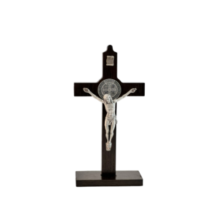 Saint Benedict Crucifix - dark wood - medium-small with base