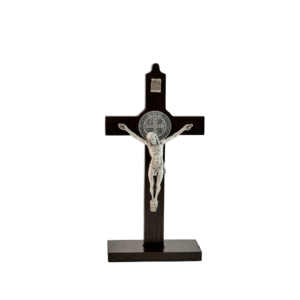 Saint Benedict Crucifix - dark wood - medium with base