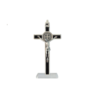 Saint Benedict Crucifix - metal with brown wood - medium-small with base
