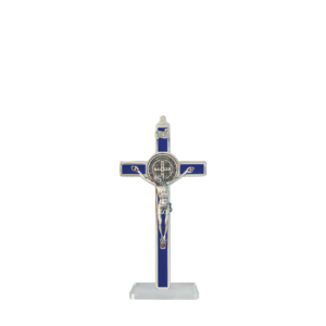 Saint Benedict Crucifix - blue enameled - medium-small with base