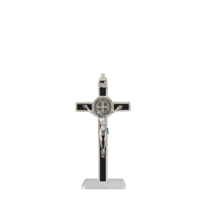Saint Benedict Crucifix - black enameled - medium-small with base
