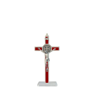 Saint Benedict Crucifix - red enameled - medium-small with base