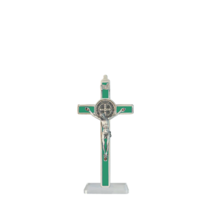 Saint Benedict Crucifix - green enameled - medium-small with base
