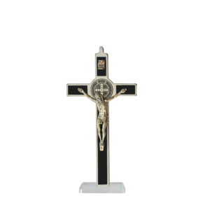 Saint Benedict Crucifix - black enameled - medium with base