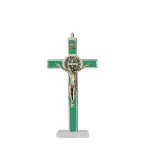 Saint Benedict Crucifix - green enameled - medium with base