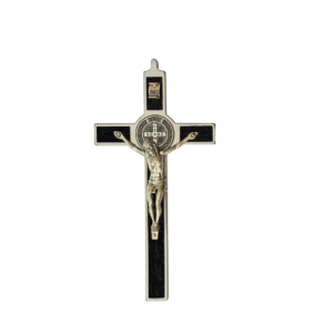 Saint Benedict Crucifix - metal with brown wood - medium