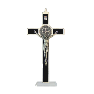 Saint Benedict Crucifix - black enameled - large with base