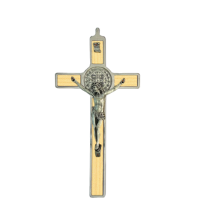 Saint Benedict Crucifix - metal with maple wood - large