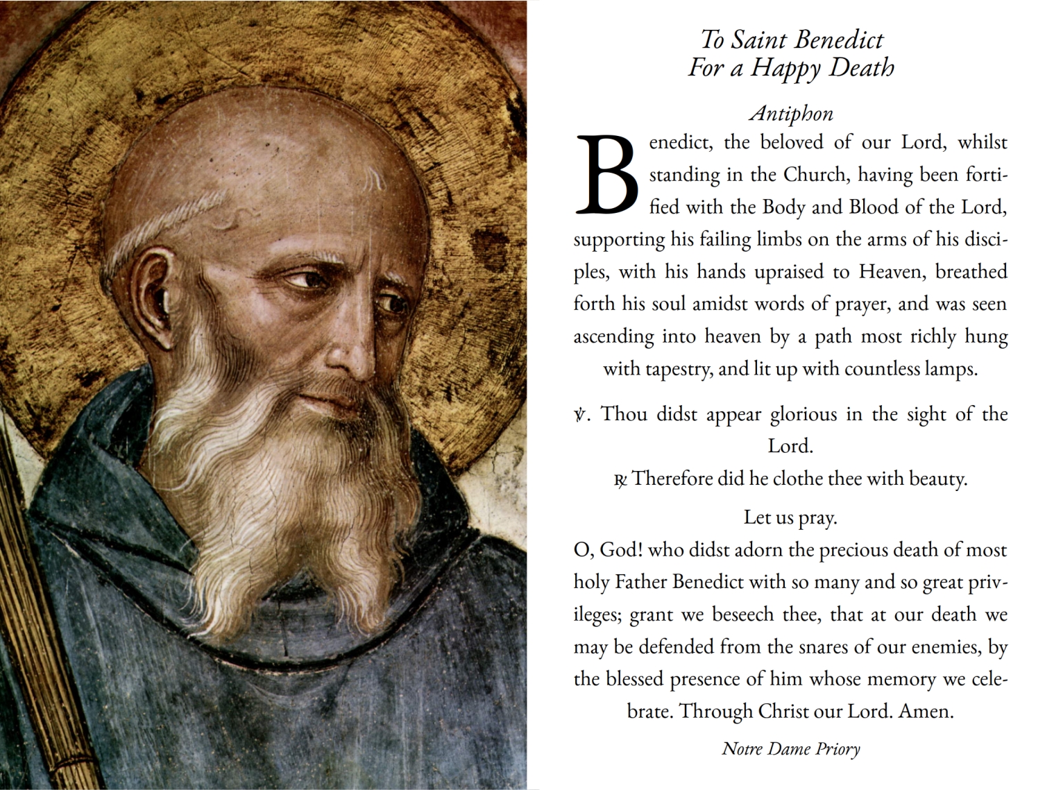 Holy Card - Saint Benedict - Prayer for a Happy Death